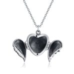 Vintage Style Guardian Angel Wing Heart Photo Locket Necklace Silver Pendant - Image 2