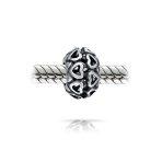 Love Valentine Filigree Heart Charm Bead Oxidized Sterling Silver for Bracelets - Image 2