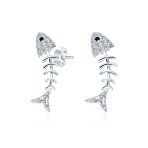 Nautical Beach Vacation CZ Stud Earrings Fishbone Design in Sterling Silver