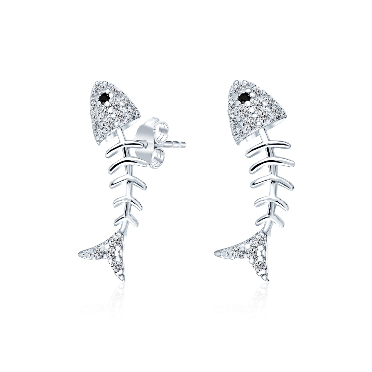 silver-fish-bone-cz-stud-earrings-mdr-4037e-014_1 Nautical Beach Vacation CZ Stud Earrings Fishbone Design in Sterling Silver - Image 1