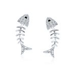 Nautical Beach Vacation CZ Stud Earrings Fishbone Design in Sterling Silver - Image 2