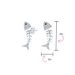 Nautical Beach Vacation CZ Stud Earrings Fishbone Design in Sterling Silver - Image 4