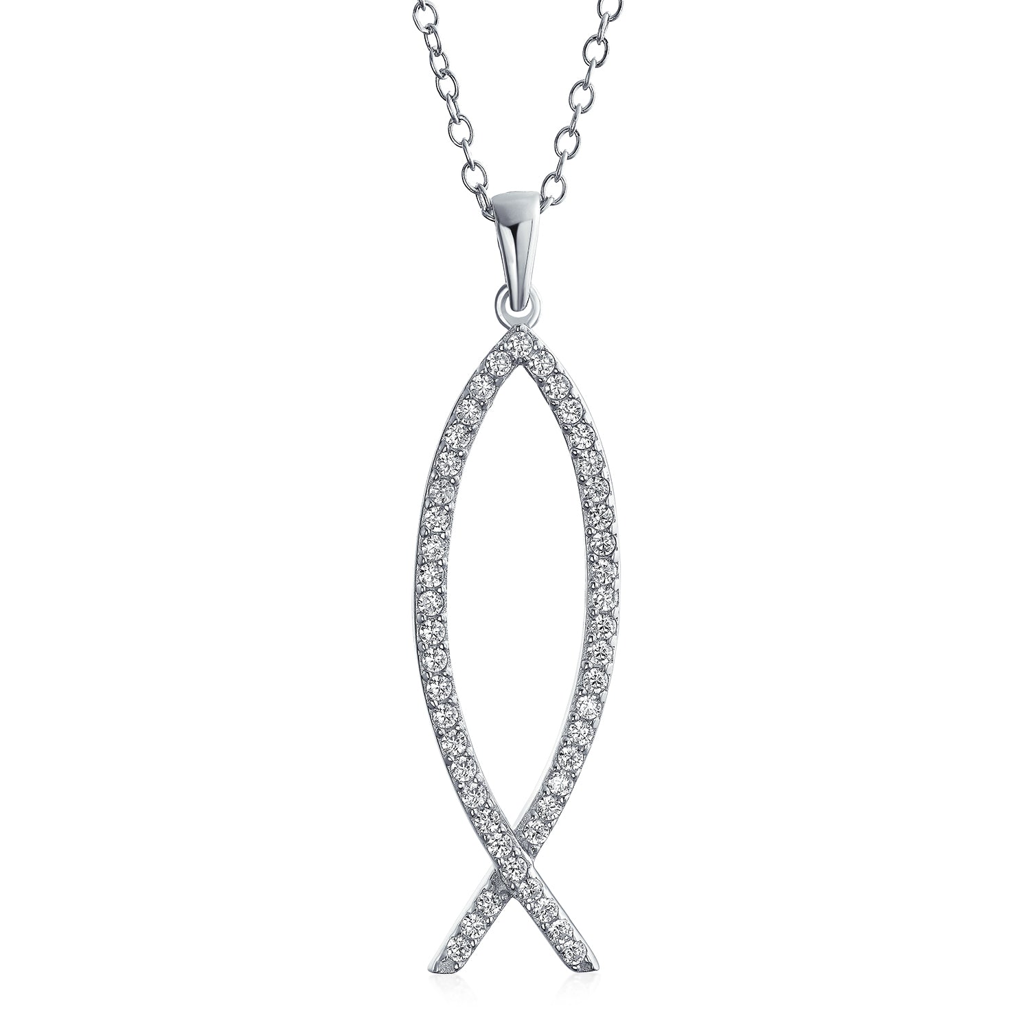 silver-fish-pendant-religious-jesus_pk-eee15-wwjdr-az_1 Sterling Silver Jesus Fish Ichthys Pendant Necklace with Pave Cubic Zirconia - Image 1