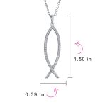 Sterling Silver Jesus Fish Ichthys Pendant Necklace with Pave Cubic Zirconia - Image 3