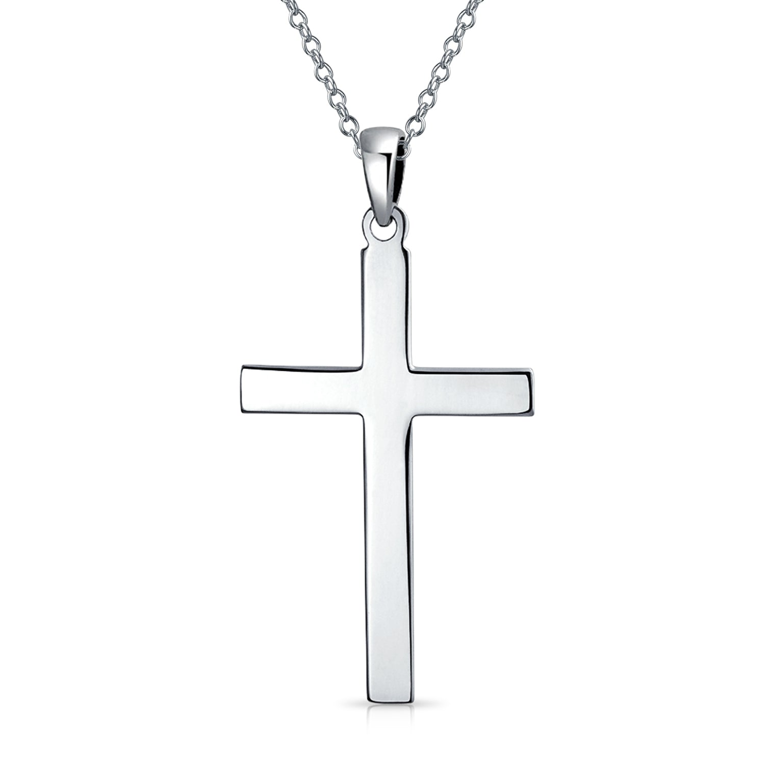 silver-flat-simple-cross-pendant_appl-g24502-az_1_1 Religious Cross Pendant Necklace Sterling Silver Men - Image 1