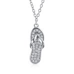Tropical Nautical CZ Flip Flop Sandal Pendant Necklace 14K Gold Plated Silver - Image 2