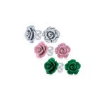 Romantic Set of 3 Floral 3D Carved Red, Purple, Black, Rose Flower Stud Earrings 10MM - Image 6
