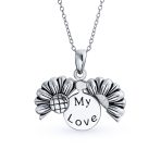 Sterling Silver Sunflower Open Locket Pendant Necklace Floral Design “My Love” Inspirational Message