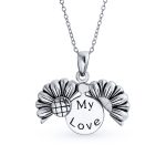 Sterling Silver Sunflower Open Locket Pendant Necklace Floral Design “My Love” Inspirational Message