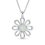 White Rainbow Opal Daisy Flower Pendant Necklace Silver - Image 6