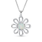 White Rainbow Opal Daisy Flower Pendant Necklace Silver