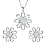 White Rainbow Opal Daisy Flower Pendant Necklace Silver - Image 2