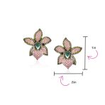 3D Floral Pave CZ Green Pink Orchid Flower Statement Earrings Cubic Zirconia Silver Plated - Image 4
