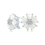 Romantic Cat Eye Heart-Shaped Petals Flower Stud Earrings with Omega Clip Earrings Gold For Pierced Ear - Image 2