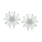 Romantic Cat Eye Heart-Shaped Petals Flower Stud Earrings with Omega Clip Earrings Gold For Pierced Ear - Image 4