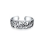 Set of 2 Flowers Vine Carved Swirl Filigree Midi Toe Ring Sterling Silver - Image 4