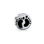 New Mother Family Tiny Feet Foot Prints Charm Bead .925 Sterling Silver Fits European Bracelet