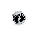 New Mother Family Tiny Feet Foot Prints Charm Bead .925 Sterling Silver Fits European Bracelet