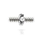 Set of 2 White Simulated Pearl Flower Charm Bead Sterling Silver for Bracelet - Image 2