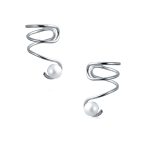 14K Gold Plated Ear Cuff Cartilage Freshwater Pearl Spiral - Image 2
