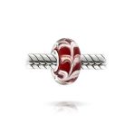 Red White Vine Murano Glass Charm Bead with Sterling Silver Core for Bracelets - Image 2