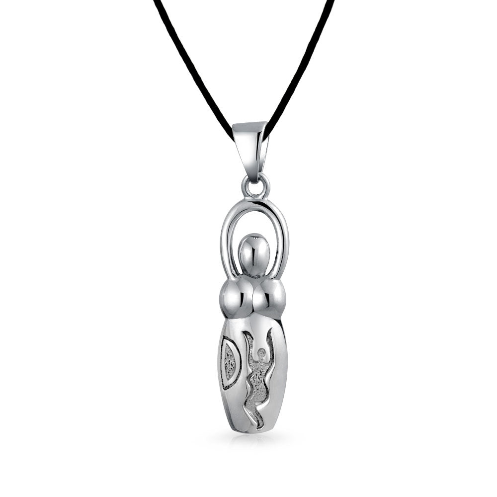silver-goddess-fertility-pendant-necklace_ps-tp1553-az21 Divine Venus Of Willendorf Fertility Goddess Pendant Necklace 16 Inch Silk Cord - Image 1