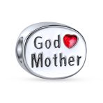 I Love God Mother Words Charm Bead Oval Sterling Silver Fits European Bracelet