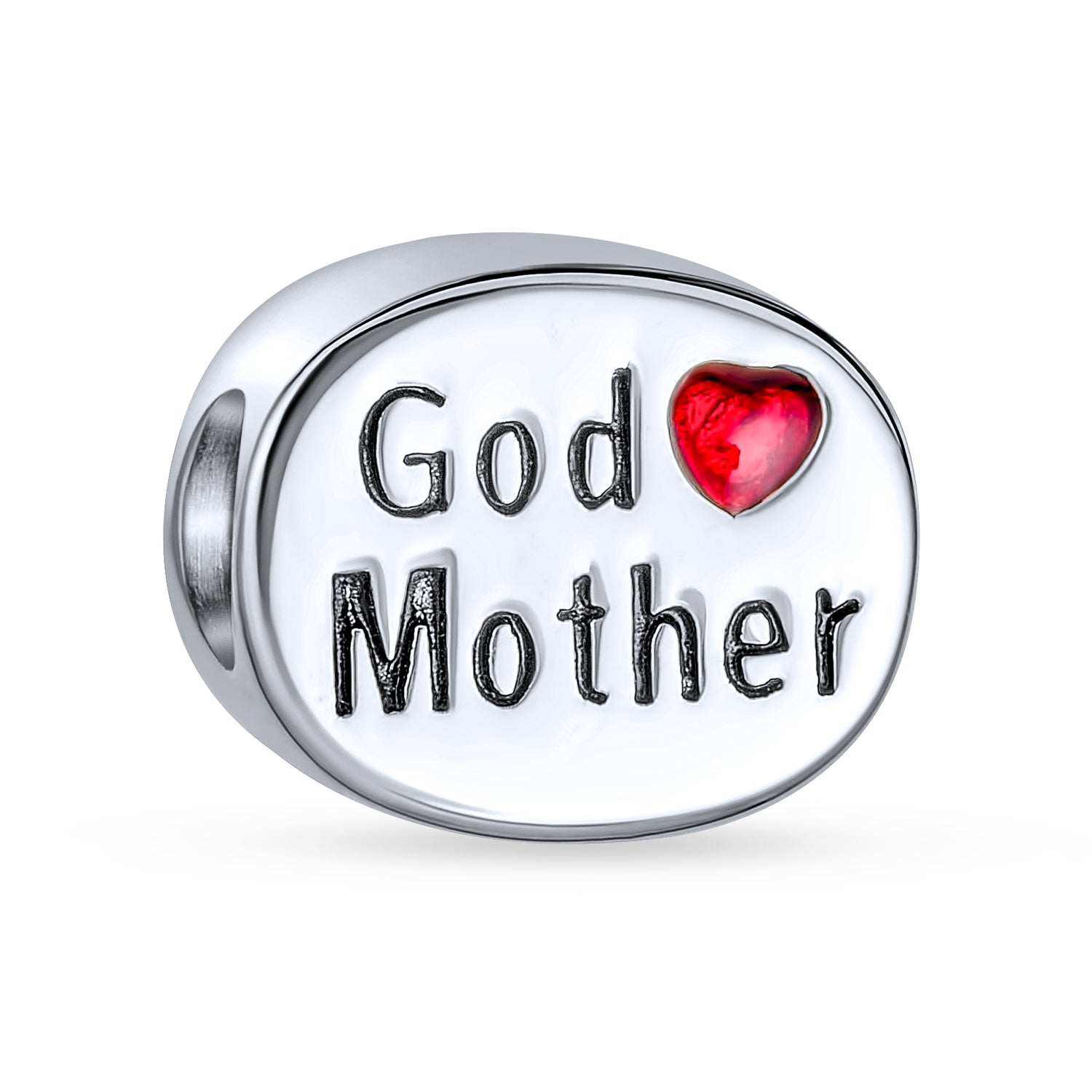 silver-godmother-red-heart-enamel-bead_pbx-he-259-shine-az_1 I Love God Mother Words Charm Bead Oval Sterling Silver Fits European Bracelet - Image 1