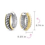 Two Tone Twist Cable Rope Hoop Huggie Earrings for Men Gold & Silver Plated - Image 3