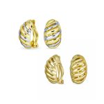 Set of 2 Twist Shrimp Half Hoop Clip-On Earrings Gold Silver