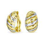 Grooved Twist Hoop Two Tone Dome Clip On Earrings Gold