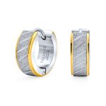 Mens Earrings Carved Hoop Huggie Rose Gold Silver Stainless