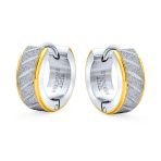 Set of 2 Carved Slashes Hoop Huggie Earrings Rose Gold Plated Stainless Steel - Image 2