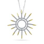 Summer Flaming Sunshine Starburst Micro Pave CZ Pendant Necklace Gold Plated