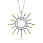 Summer Flaming Sunshine Starburst Micro Pave CZ Pendant Necklace Gold Plated
