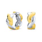 Two Tone Love Knot Symbol Infinity Huggie Mini Hoop Earrings Gold Plated .925 Sterling Silver - Image 2