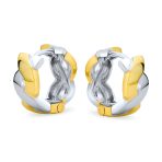 Two Tone Love Knot Symbol Infinity Huggie Mini Hoop Earrings Gold Plated .925 Sterling Silver - Image 4
