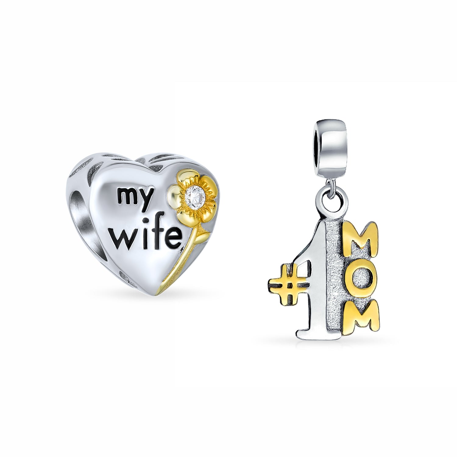 silver-gold-twotone-mom-wife-pandora-set_pbx-hm-012-az_1 Set Of Two Tone Heart Shaped My Wife Dangle Charm Bead for European Bracelet - Image 1