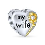 Set Of Two Tone Heart Shaped My Wife Dangle Charm Bead for European Bracelet - Image 3