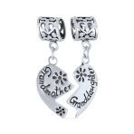 Puzzle Split Heart Grandmother Granddaughter Dangle Charm Bead Sterling Silver Fit European Bracelet