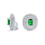 Art Deco Simulated Emerald Clip-On Earrings Non-Pierced Ears