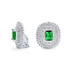 Art Deco Simulated Emerald Clip-On Earrings Non-Pierced Ears