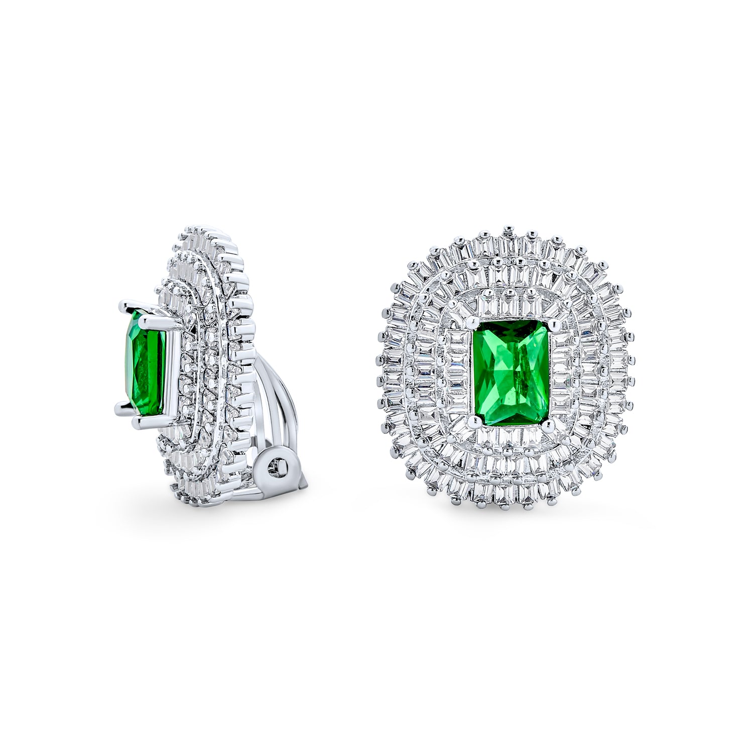 silver-green-clipon-earring-ag-ez-4246em_1 Art Deco Simulated Emerald Clip-On Earrings Non-Pierced Ears - Image 1