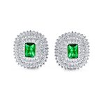 Art Deco Simulated Emerald Clip-On Earrings Non-Pierced Ears - Image 2