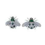 Art Deco Style Micro Pave Green Cubic Zirconia Insect Queen Bee Stud Earrings .925 Sterling Silver