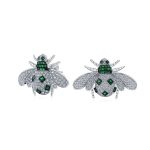 Art Deco Style Micro Pave Green Cubic Zirconia Insect Queen Bee Stud Earrings .925 Sterling Silver