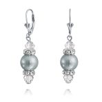 Bridal Crystal Simulated Pearl Dangle Earrings Pink Grey - Image 2