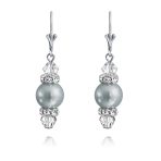 Bridal Crystal Simulated Pearl Dangle Earrings Pink Grey - Image 4
