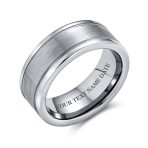 Unisex Titanium Wedding Band Ring Double Grooved Matte Center Silver Comfort Fit - Image 3