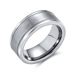 Unisex Titanium Wedding Band Ring Double Grooved Matte Center Silver Comfort Fit